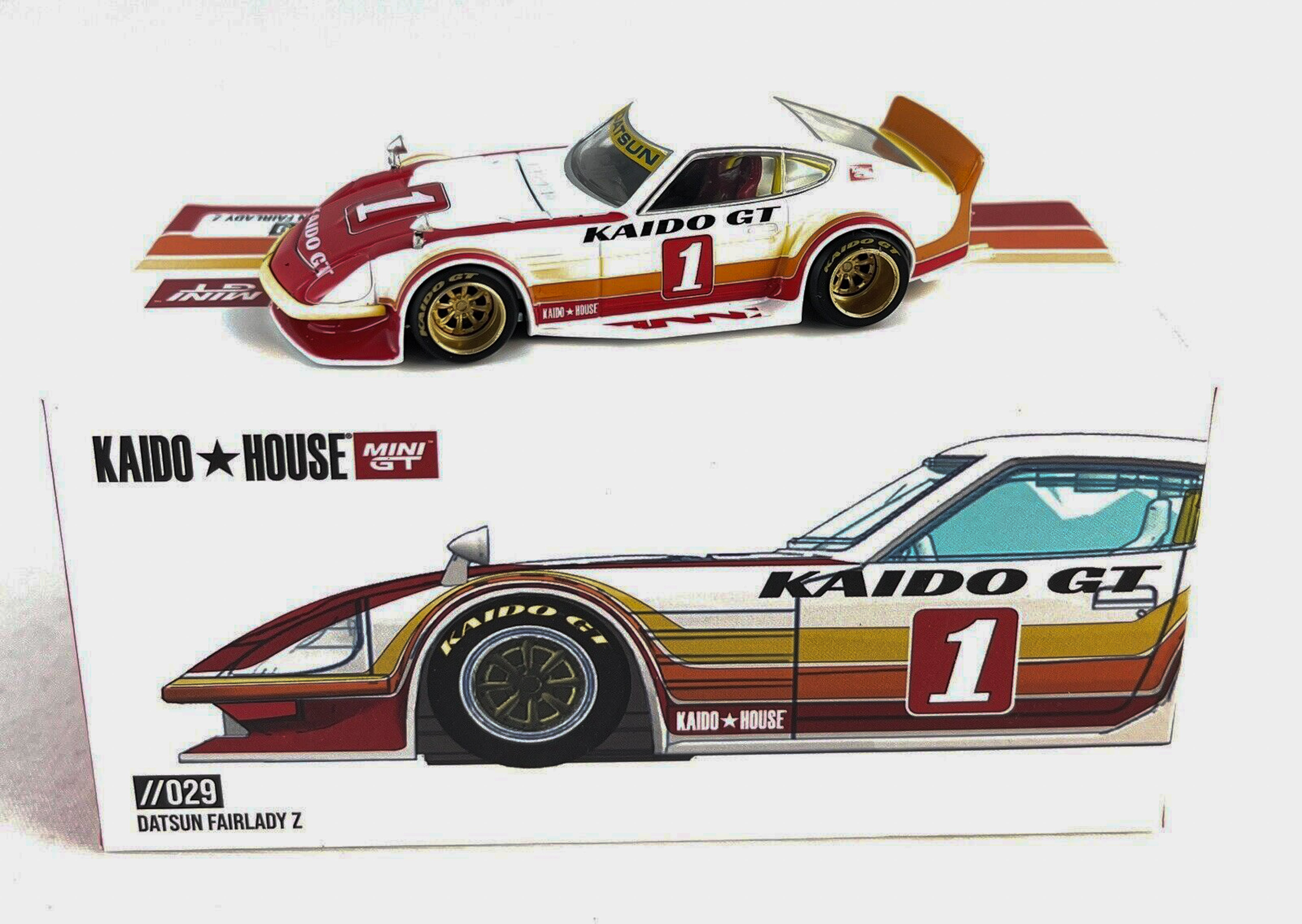 Nissan Fairlady Z GT V1 Red With White Kaido House x Mini GT Big