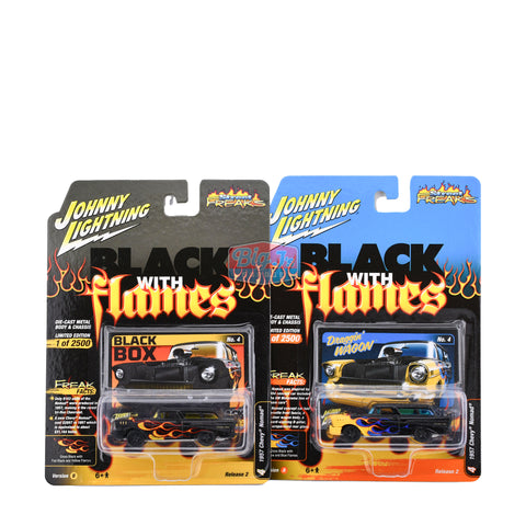 Johnny Lighting Black with Flames 1957 Chevy Nomad lot of 2 Big J's Garage