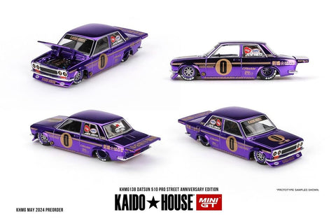 Nissan Datsun 510 Pro Street Purple Chrome Anniversary Edition Kaido House x Mini GT - Big J's Garage