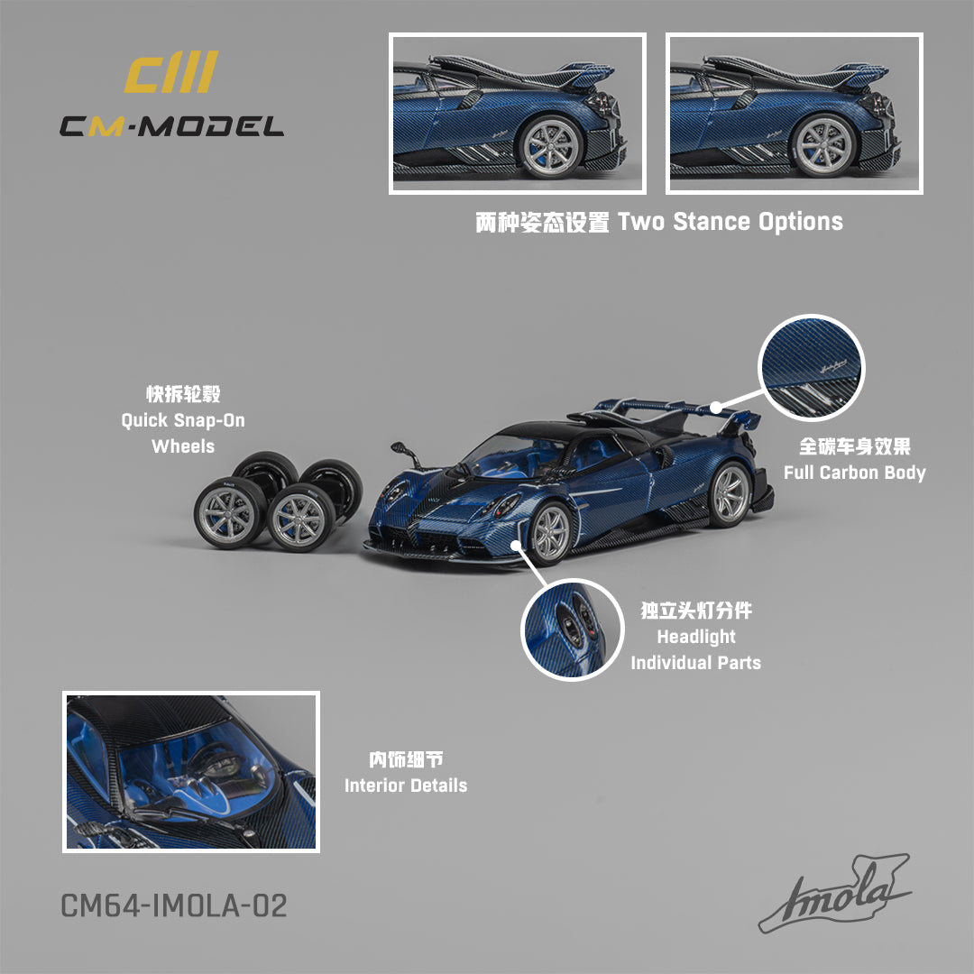 Pagani Imola Carbon Blue Limited Edition 1:64 CM Model Big J's Garage