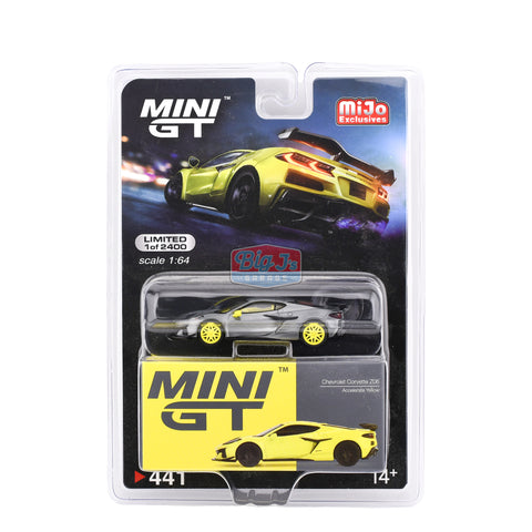 (Chase) 2023 Chevrolet Corvette Z06 Accelerate Yellow Mini GT Mijo Exclusive Big J's Garage