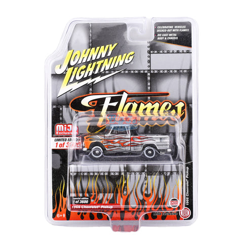 Johnny Lightning 1:64 1966 Chevy Pick Up Truck Silver w/ Flames Big J's Garage