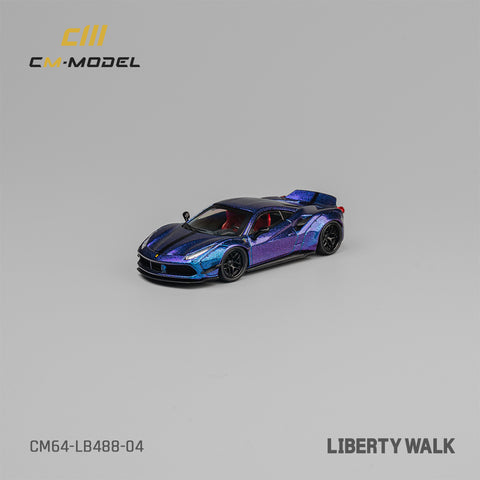 Ferrari 488 LBWK Widebody Chameleon Magic Purple Liberty Walk LB488 Limited Edition 1:64 CM Model - Big J's Garage