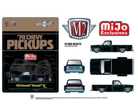 1978 Chevrolet Silverado 30 Truck Semi Gloss Black M2 Machines Mijo Exclusives - Big J's Garage