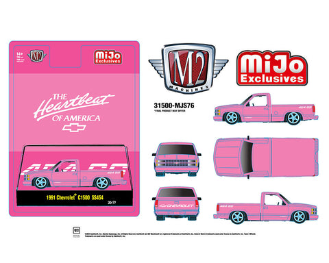 1991 Chevrolet C1500 SS 454 Pickup Truck Semi Gloss Pink M2 Machines Mijo Exclusives - Big J's Garage
