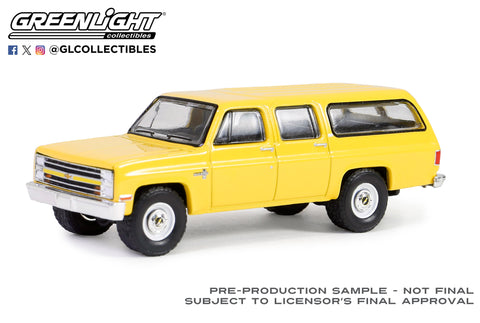 1987 Chevrolet Suburban K20 Custom Deluxe – Construction Yellow Blue Collar Collection Series 13 1:64 6-Car Assortment Greenlight Collectibles - Big J's Garage