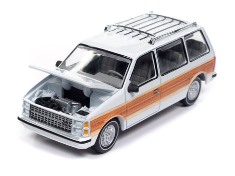 1985 Dodge Caravan - DW2 White w/ Woodgrain Sides Rear Auto World Premium 6 Car Assortment (Sealed Case) 2024 Release 2 Mix A - Big J's Garage