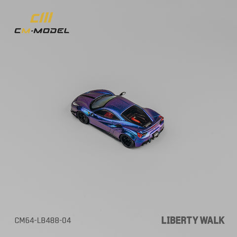 Ferrari 488 LBWK Widebody Chameleon Magic Purple Liberty Walk LB488 Limited Edition 1:64 CM Model - Big J's Garage