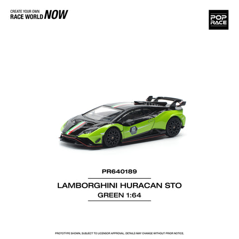 LAMBORGHINI HURACAN STO (LP640-2) 10 ANNIVERSARIO - GREEN/BLACK Pop Race - Big J's Garage