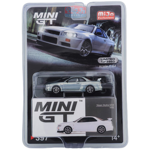 (Chase) Nissan Skyline GT-R R34 V-Spec N1 White Mini GT Mijo Exclusive