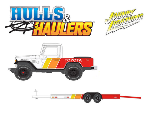 1980 Toyota Land Cruiser w/Open Car Trailer Hulls & Haulers Johnny Lightning - Big J's Garage