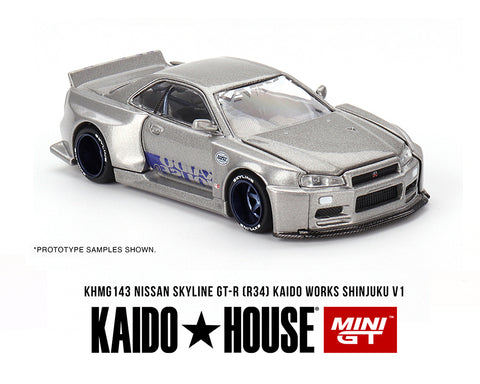 Nissan Skyline GT-R (R34) Kaido Works Shinjuku V1 Silver Kaido House x Mini GT - Big J's Garage