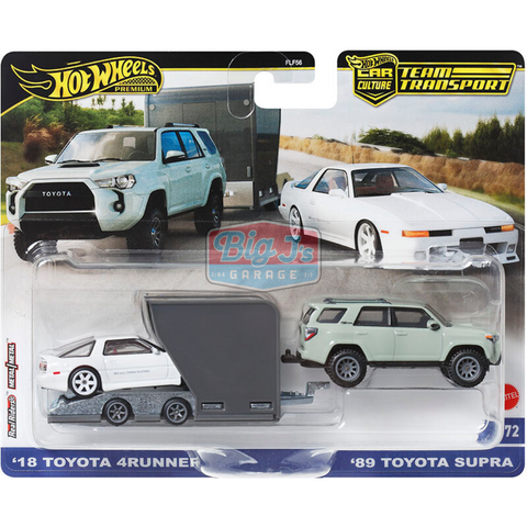 '89 Toyota Supra &amp; '18 Toyota 4Runner Team Transport Hot Wheels Team Transport Assortment D 2024 Sealed Case Of 4 - Big J's Garage
