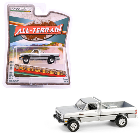 1992 Dodge Ram D250 Power Ram Lifted with Rollbar - Sterling Silver All-Terrain Series 16 Greenlight Collectibles - Big J's Garage