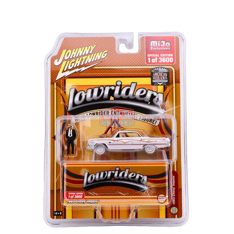 (Chase) 1963 Chevrolet Impala with American Diorama Figure Lowriders Johnny Lightning Mijo Exclusives - Big J's Garage