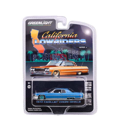 (Chase) 1972 Cadillac Coupe Deville Blue California Lowriders Series 2 Greenlight Collectibles - Big J's Garage