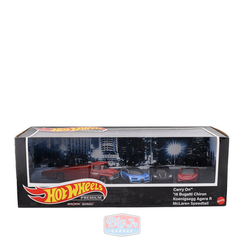 Hot Wheels Premium Collector Box Set Diorama Bugatti Chiron McLaren Koenigsegg - Big J's Garage