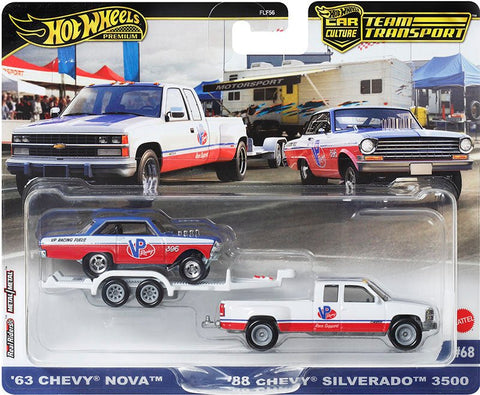 (Pre-Order) 1963 Chevy Nova and 1988 Chevy Silverado 3500 OBS VP Racing Hot Wheels Team Transport - Big J's Garage