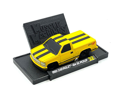 (Pre-Order) 1993 Chevrolet 454 SS Pickup Truck Yellow With Black Stripes Muscle Machines Mijo Exclusives - Big J's Garage