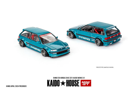 (Pre-Order) Honda Civic (EF) Tahitian Green Kaido Works V1 Kaido House x Mini GT - Big J's Garage