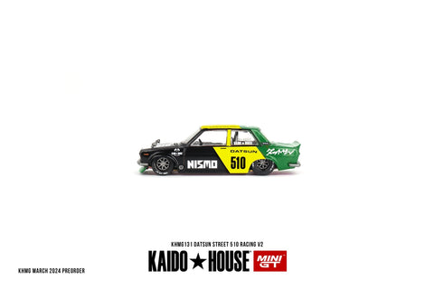 (Pre-Order) Nissan Datsun 510 Racing V2 - Black Yellow Kaido House x Mini GT - Big J's Garage