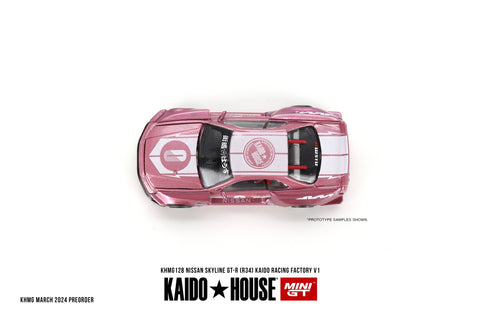 (Pre-Order) Nissan Skyline GT-R (R34) Kaido Racing Factory V1 - Pink Kaido House x Mini GT - Big J's Garage