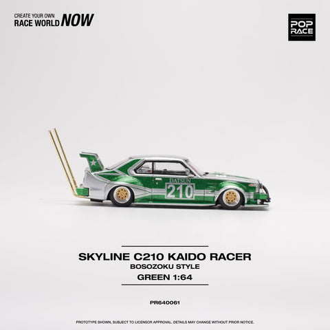(Pre-Order) Skyline C210 Kaido Racer - Bosozoku Style Silver/Green Pop Race - Big J's Garage