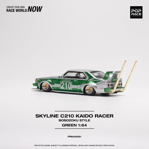 (Pre-Order) Skyline C210 Kaido Racer - Bosozoku Style Silver/Green Pop Race - Big J's Garage