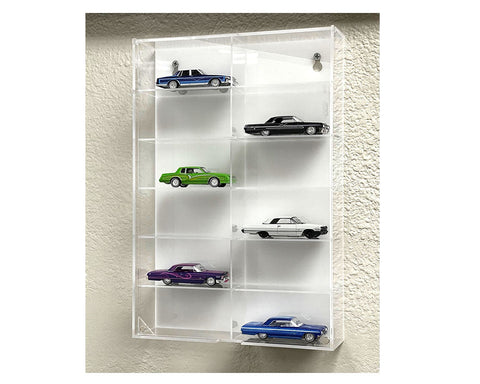 12-Car Wall Mount Display Case White Back With Cover - Big J's Garage