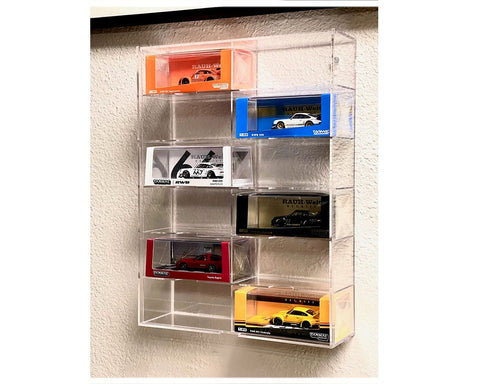 12-Car Wall Mount (Larger) Display Case Clear Back With Cover - Big J's Garage