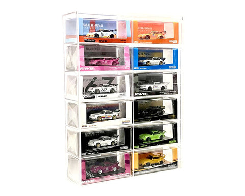 12-Car Wall Mount (Larger) Display Case Clear Back With Cover - Big J's Garage