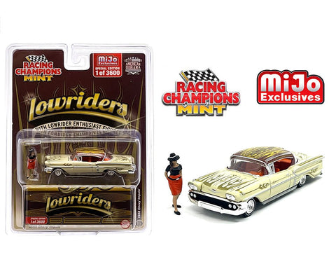 1958 Chevrolet Impala SS Lowrider With American Diorama Figure Racing Champions Mijo Exclusives - Big J's Garage