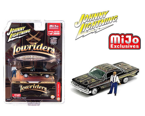 1961 Chevrolet Impala with American Diorama Figure Lowriders Johnny Lightning x Mijo Exclusives - Big J's Garage