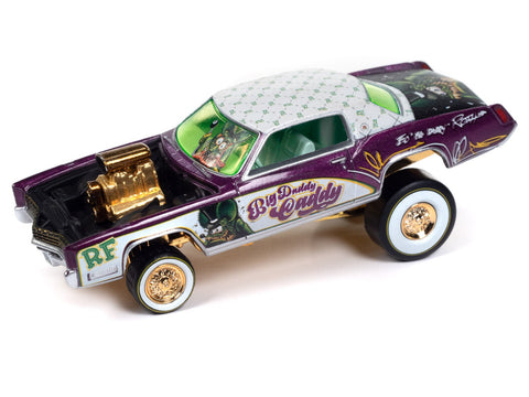 1967 Cadillac Eldorado Zinger Rat Fink Purple Body Color with White Roof & RAT FINK character and logos Johnny Lightning - Big J's Garage