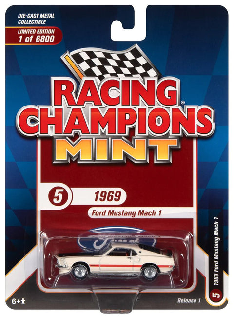 1969 Ford Mustang Mach 1 Wimbledon White Racing Champions - Big J's Garage