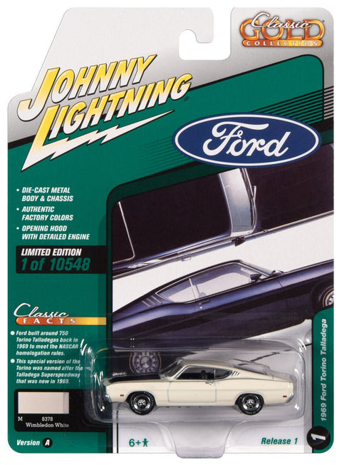 1969 Ford Torino Talledega Wimbledon White Johnny Lightning - Big J's Garage