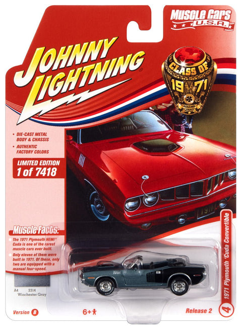 1971 Plymouth Cuda Convertible Grey Johnny Lightning - Big J's Garage