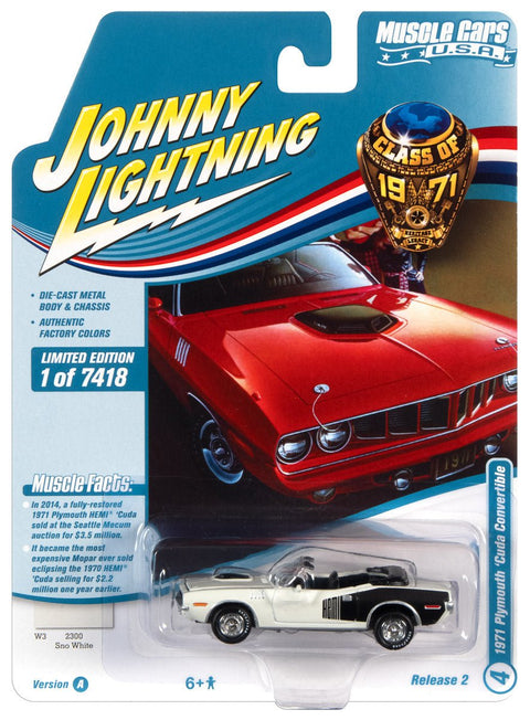 1971 Plymouth Cuda Convertible White Johnny Lightning - Big J's Garage