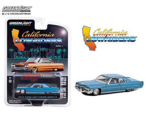 1972 Cadillac Coupe Deville Blue California Lowriders Series 2 Greenlight Collectibles - Big J's Garage