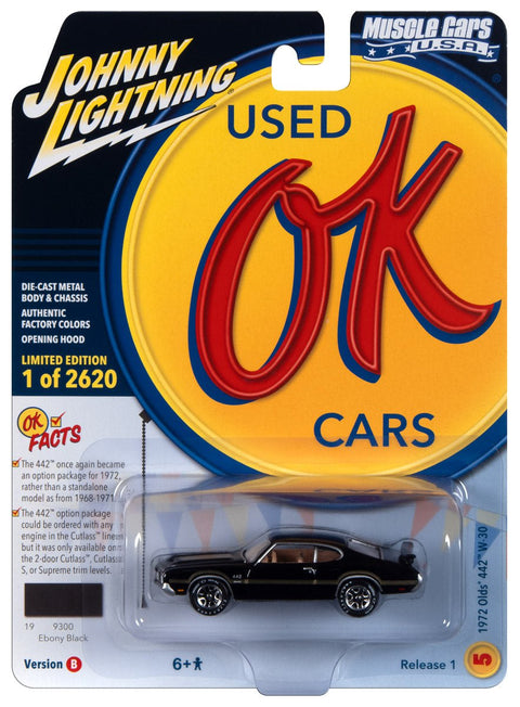 1972 Oldsmobile 442 W30 Black w/Gold Hood & Side Stripes Johnny Lightning - Big J's Garage