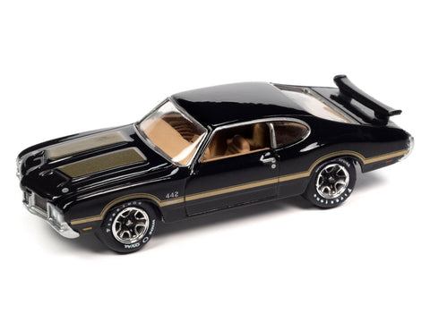 1972 Oldsmobile 442 W30 Black w/Gold Hood & Side Stripes Johnny Lightning - Big J's Garage