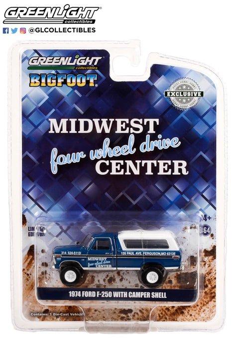 1974 Ford F-250 with Camper Shell - Midwest Four Wheel Drive Center Hobby Exclusive Greenlight Collectibles - Big J's Garage