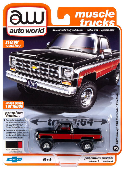 1978 Chevy Silverado K10 Fleetside Midnight Black/Red Auto World - Big J's Garage