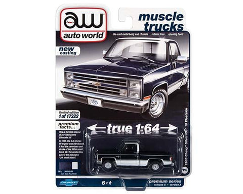 1985 Chevy Silverado 10 Fleetside Dark Blue Poly/White Auto World - Big J's Garage