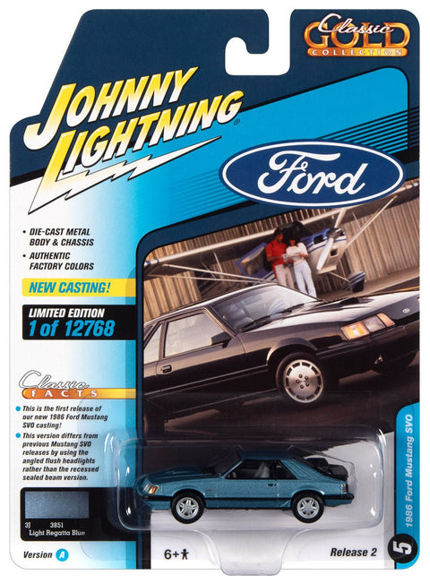 1986 Ford Mustang SVO Foxbody Light Regatta Blue Johnny Lightning - Big J's Garage