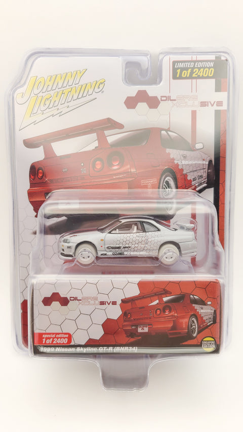 (Chase) 1999 Nissan Skyline GT-R (BNR34)-(Two Tone White) Singapore Dilsre Exclusive Johnny Lightning
