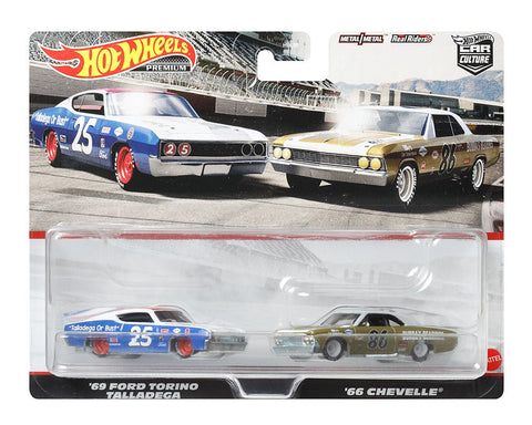 '69 Ford Torino Talladega and '66 Chevy Chevelle 2 Pack Hot Wheels Car Culture - Big J's Garage