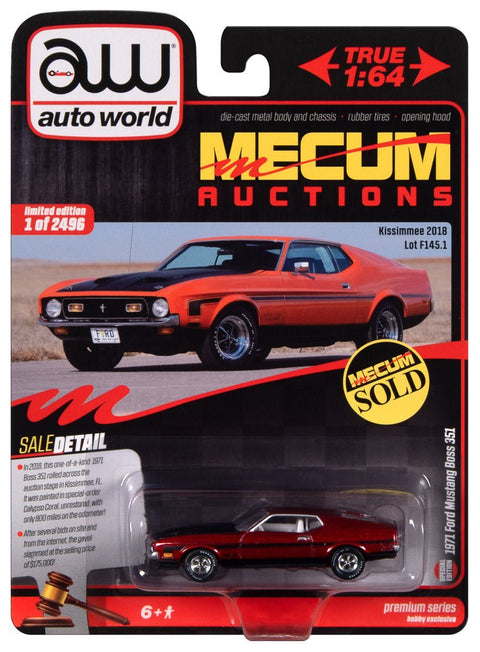 (Chase) 1971 Ford Mustang Boss 351 Calypso Coral Hobby Exclusive Auto World - Big J's Garage