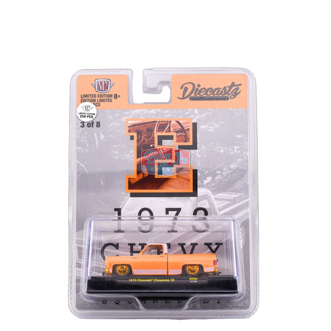 (Chase) 1973 Chevrolet Cheyenne 10 Orange Riverside Show Diecastz M2 Machines (E) - Big J's Garage