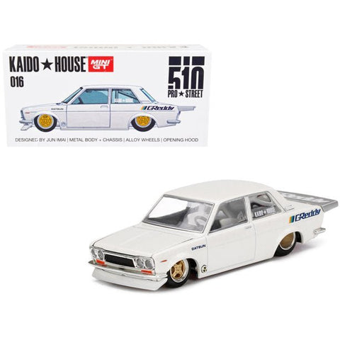 Greddy Datsun 510 Pro Street Kaido House x Mini GT Pearl White - Big J's Garage